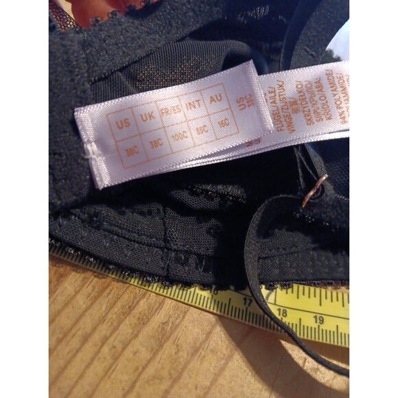 Savage X Fenty Womens 38C Curvy Flocked Logo Unlined Bra DG4 Black Caviar NWT - Picture 8 of 8